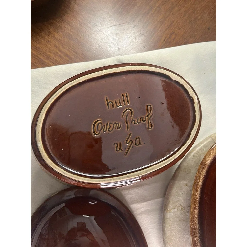 1960's Hull Pottery Oven Use Brown Drip Glaze Covered Casserole Dish W/12
